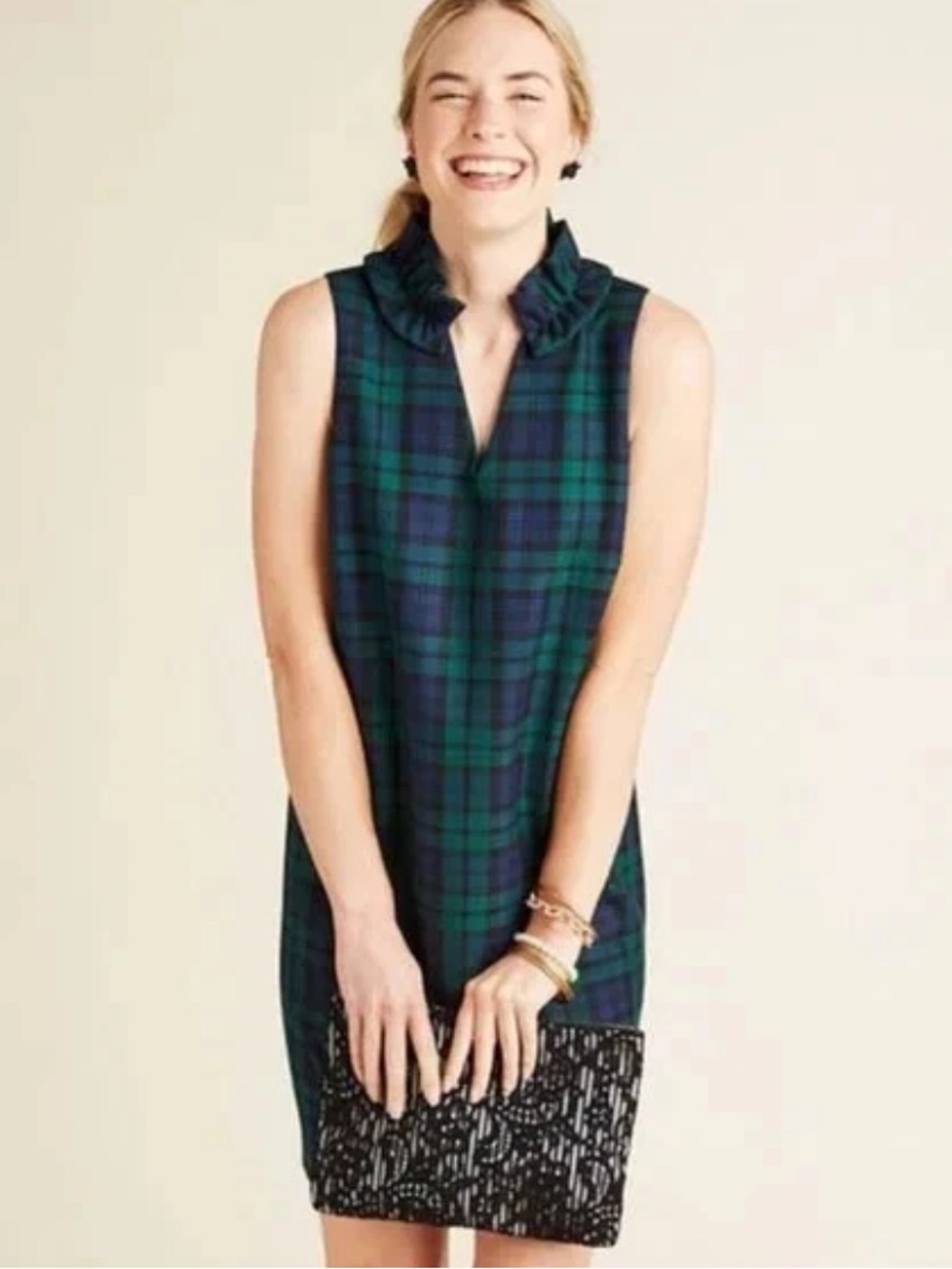 NWT Vineyard Vines Meredith Ruffle Neck Dress Blackwatch Plaid Size 6 new